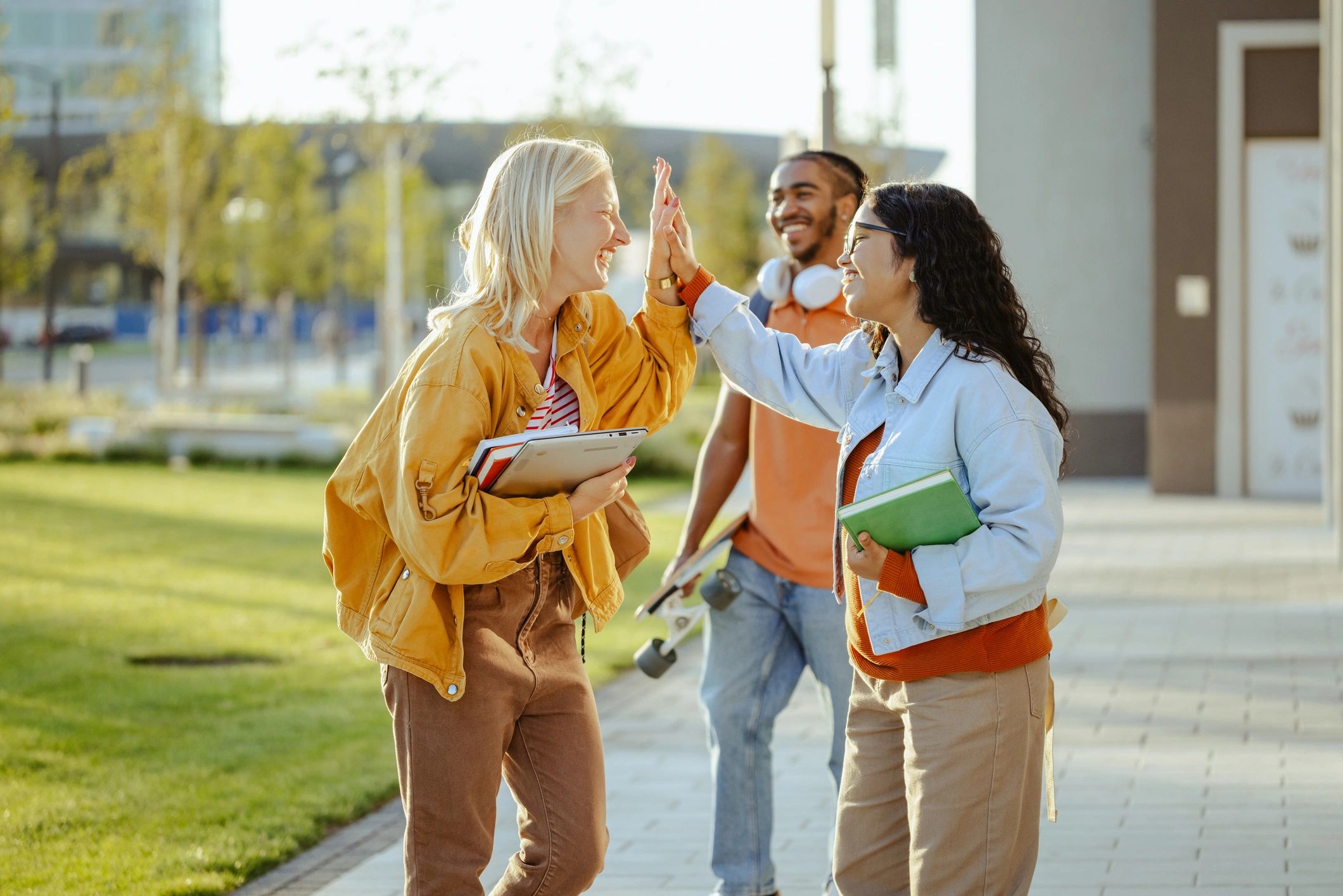 Diverse group of successful students outdoors