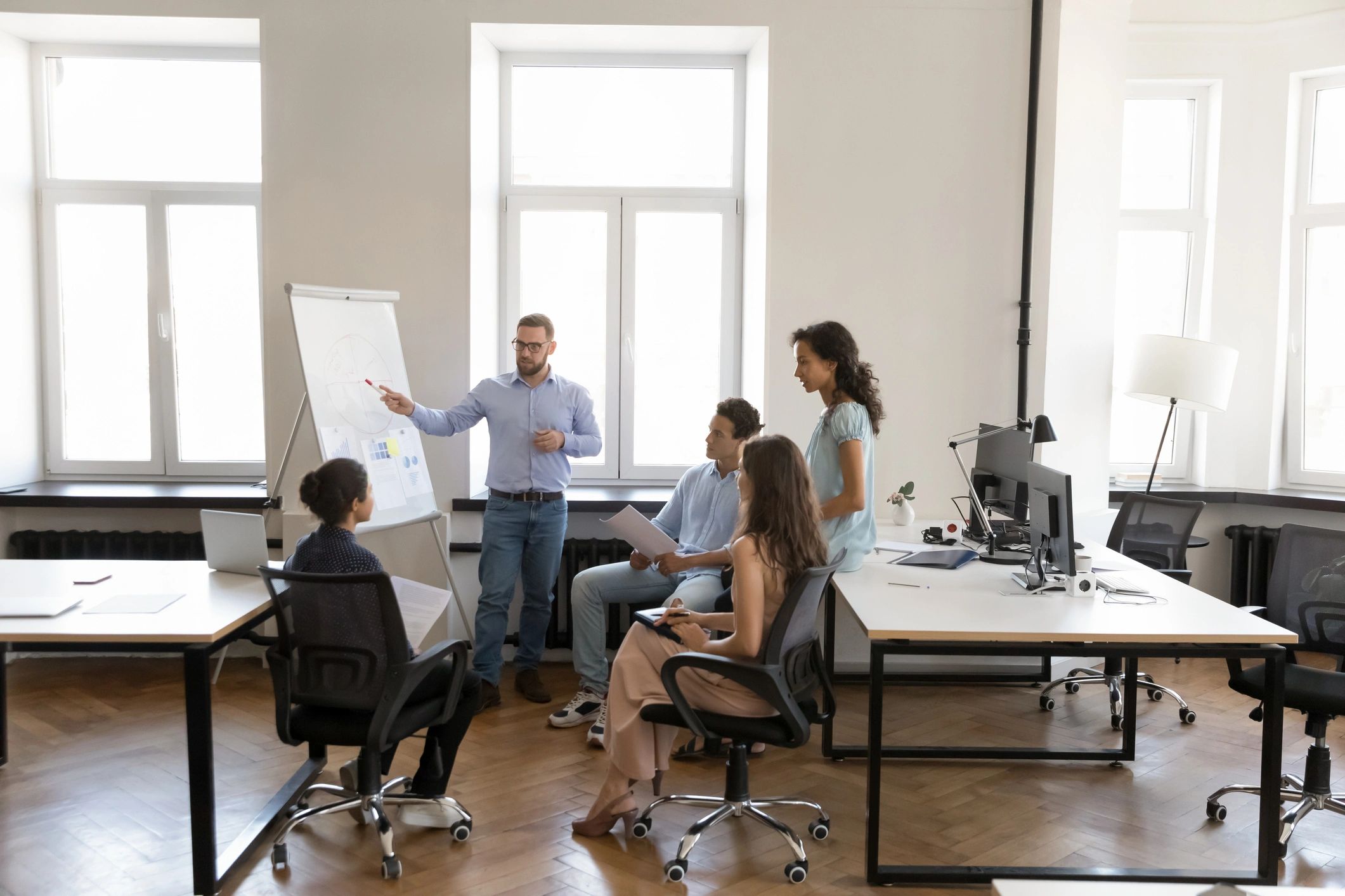 Team collaborating during a business meeting